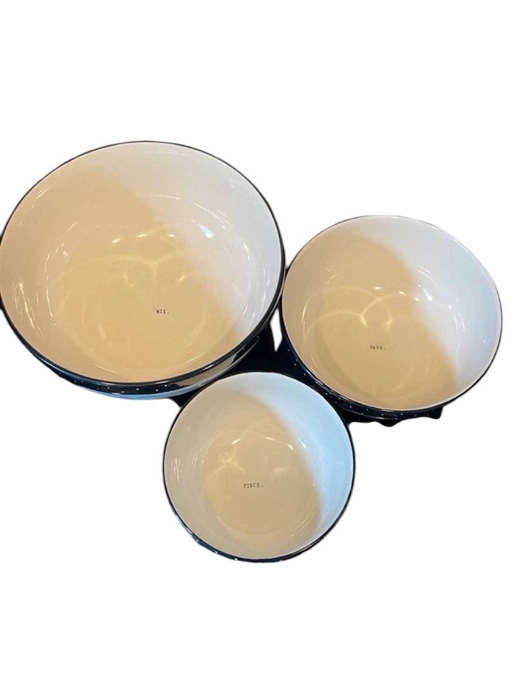 Rae Dunn 3 Nesting Mixing Bowl Set Black White Polka Dots Dimples Mix Dash Pinch - Picture 5 of 14